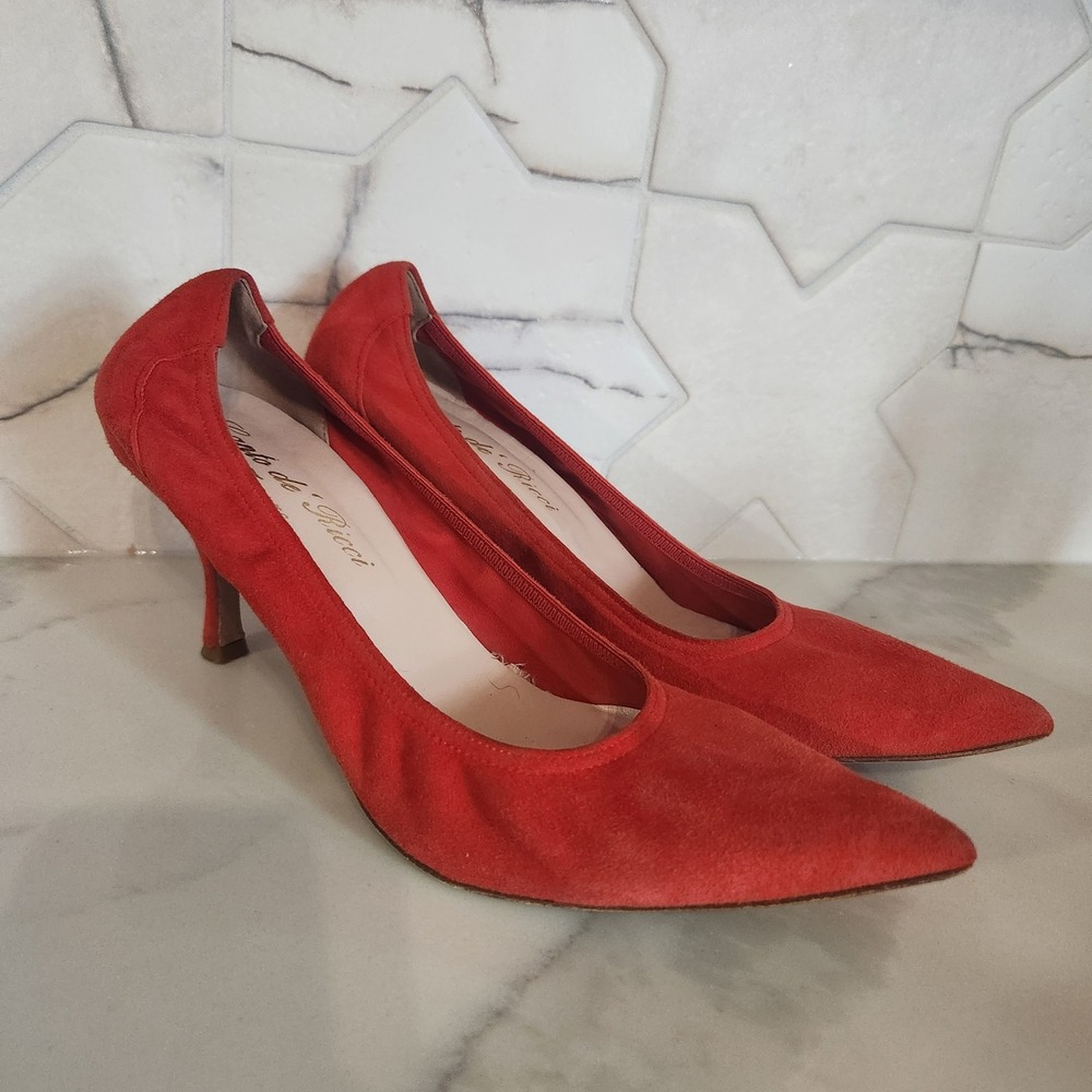Canto De Ricci Italy Suede Pointed Toe Kitten Heel Pumps Size 39‎ Christmas